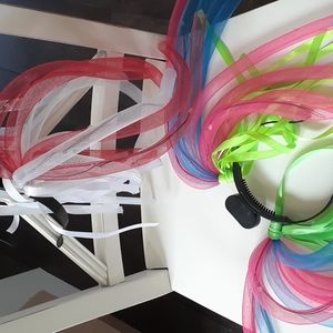 Colourful mesh & ribbon pigtails - that light up! - set of 2 🍎